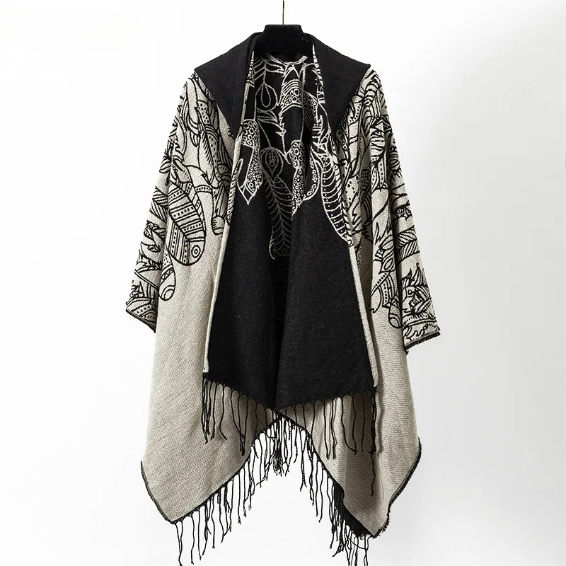 Mens Fashion Poncho - Cappotto a mantella con nappe vintage