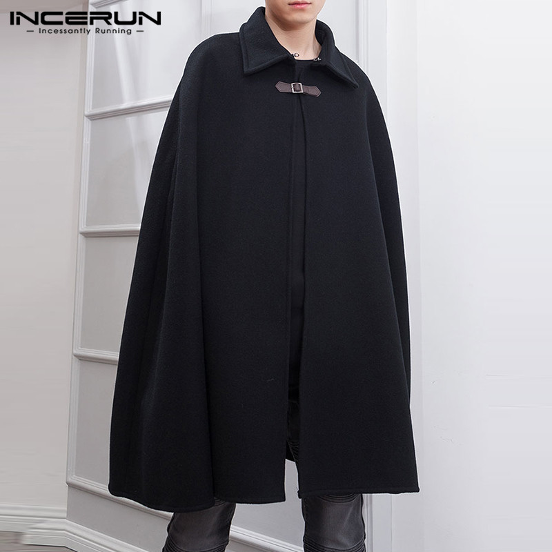Mens Fashion Poncho - Moda uomo mantello cappotti risvolto tinta