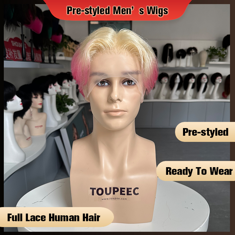 Men Fashion Hair Style - Parrucca da uomo pre-stilizzata in capelli